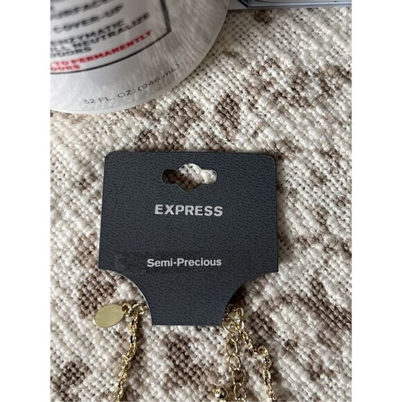 Express Semi-precious Gold & Crystal Necklace 32“ semi-precious blue turquoise s - Picture 4 of 5